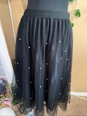 Jon & Anna Black Tulle Pearl Skirt Size L
